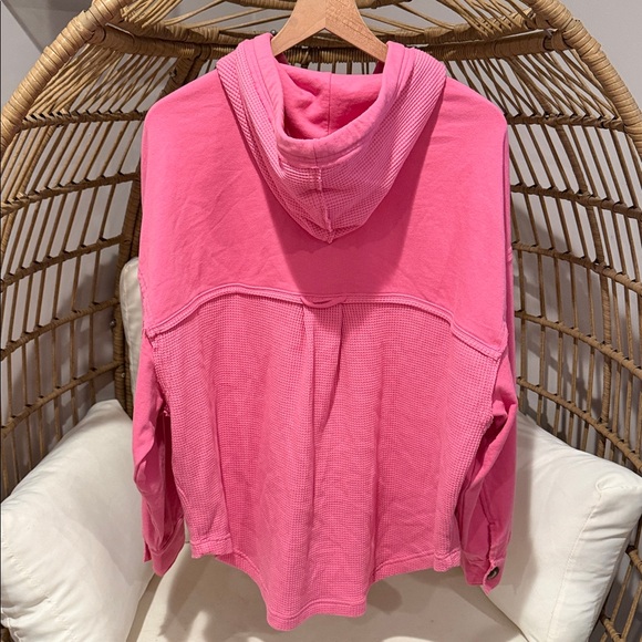 American Eagle Pink Big Hug Hooded Waffle Shacket - Picture 5 of 5